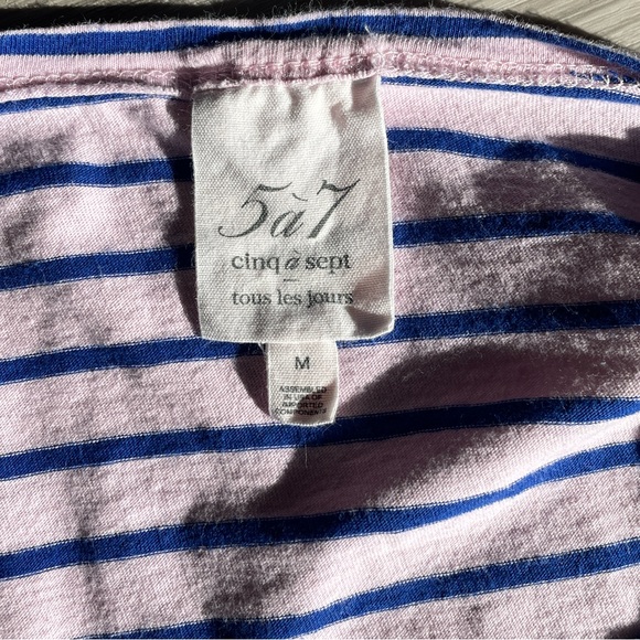 Cinq a Sept Striped Graphic Print Boat Neck Cotton T-Shirt Size Medium - Picture 6 of 8